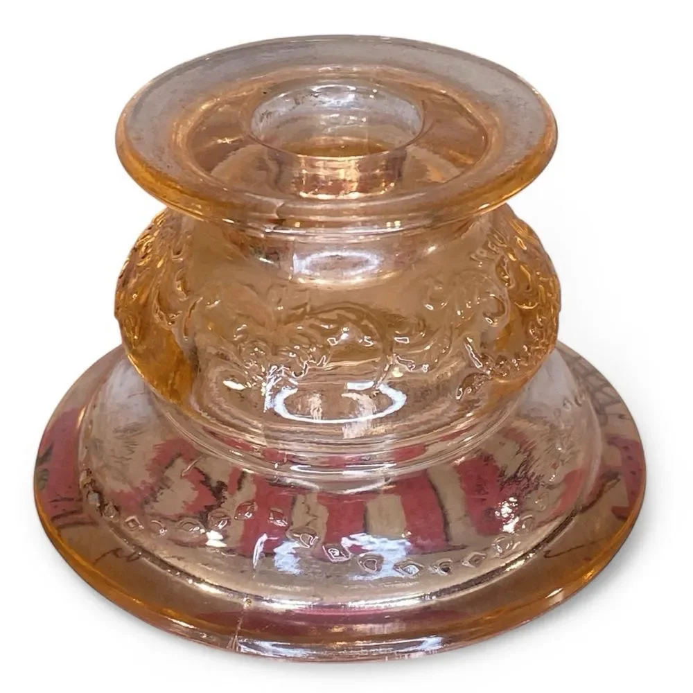 Jeanette Glass Vtg Candle Holder 1930s Depression Glass Cherry Blossom Patten
